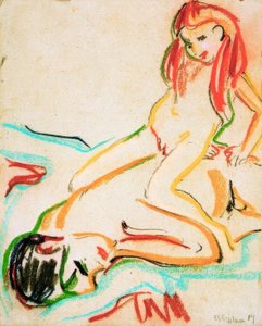 Homme nu couché avec enfant sur le dos