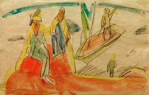 Personnes et bateau sur la plage