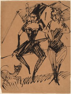Deux danseurs avec un chat - Ernst Ludwig Kirchner
