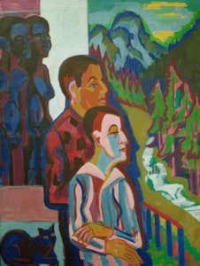 Avant le lever du soleil – Moi-même avec Erna devant la maison de Wildboden