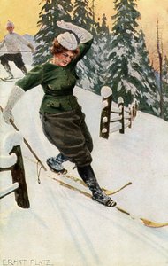 Femme faisant du ski, fin 19e ou début 20e siècle - Ernst Platz