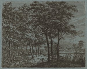 Paysage avec un paysan portant du bois de chauffage