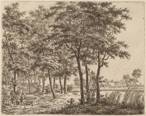Paysage avec un paysan portant du bois de chauffage