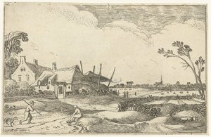Ferme sur un chemin et vue sur les champs - Esaias van de Velde