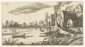 Paysage avec une rivière et un portail (Landschappen) - Esaias van de Velde