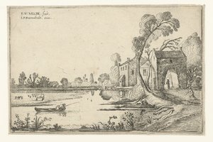 Paysage avec rivière et portail (Paysages couchés)