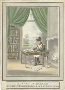 Caricature de Napoléon dans son étude à Elbe