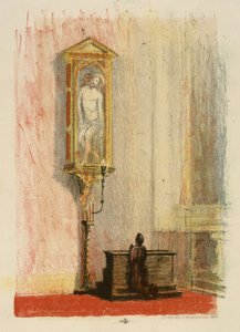 Figure priant devant la châsse du Christ