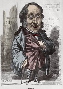 Portrait de Gioachino Rossini (1792-1868), caricature par Étienne Carjat - portrait-charge par Rossini pour Diogène, après Nadar, 21 décembre 1856 colorisation numérique - Etienne Carjat