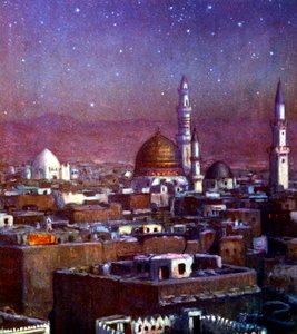 Vue de Médine, Arabie, au clair de lune, montrant le dôme du Tombeau du Prophète, 1918