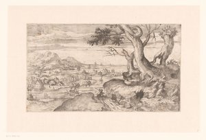 Paysage avec une satyre femelle nourrissant un enfant satyre - Etienne Dupérac (attributed to)