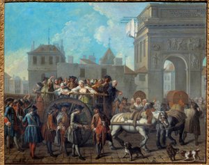 La conduite des filles de joie à la Salpêtrière, le passage par les portes de Saint-Bernard - Étienne Jeaurat