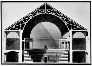 Bibliothèque Royale de France, coupe transversale du bâtiment. Architecture par Etienne Louis Boullée (Etienne-Louis Boullée), architecte français (1728-1799) - Etienne Louis Boullee