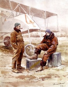 Pilotes et avion bombardier "Voisin" en 1917