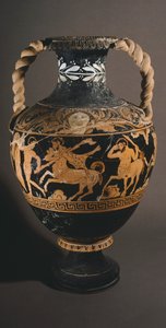 Amphore du Peintre de la Centauromachie. Céramique à figures rouges de Porano (Ombrie). Civilisation étrusque. IVe siècle av. J.-C.
