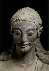 ART ÉTRUSQUE : Apollon (détail). vers 510-490 av. De Veius, sanctuaire de..., vers 510-490 av. J.-C. (terre cuite). - Etruscan