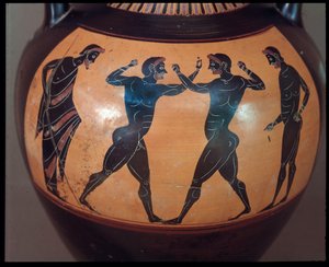 Civilisation étrusque : amphore en terre cuite décorée d