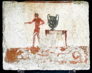 Art étrusque : un jeune éphèbe nu près d