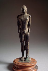 Civilisation étrusque : sculpture en bronze de « kouros », de Talamone, Italie, 540-530 av. J.-C. Dim 21 cm