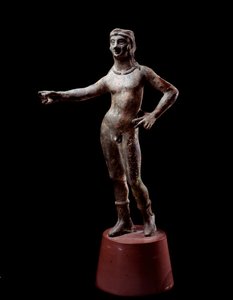Civilisation étrusque : sculpture en bronze de la divinité de Culsans, 3e siècle av. J.-C. de Cortona, Italie