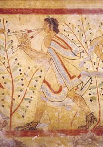 Musicien jouant de la flûte, de la Tombe du Léopard, c.490 av. J.-C. (détail)