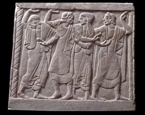 Scène de danse, bas-relief de pierre tombale en marbre - Etruscan Etruscan