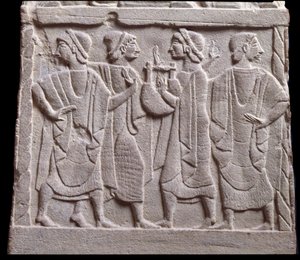 Scène de danse, bas-relief de pierre tombale en marbre - Etruscan Etruscan
