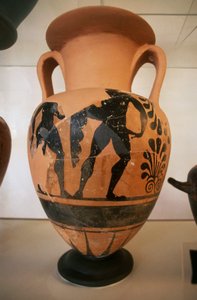 Vase étrusque à figures noires, du site archéologique de Roselle, Toscane, Italie