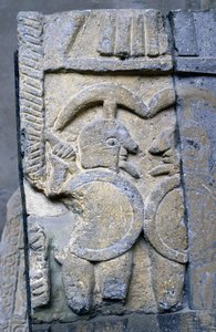 Guerrier étrusque sur un sarcophage du Musée National de Tarquinia.