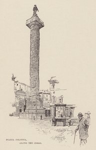 Piazza Colonna, le long du Corso (gravure) - Ettore Tito