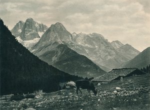 Vue du groupe de Brenta avec pâturage alpin, Madonna di Campiglio, Dolomites, Italie, 1927