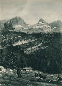 Vue du groupe de Brenta avec pâturage alpin, Madonna di Campiglio, Dolomites, Italie, 1927