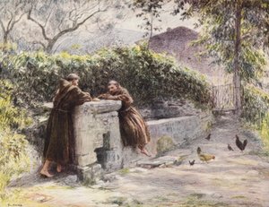 Le repas de Saint François et du frère Masseo à la fontaine, Saint François loue la pauvreté - Eugene (after) Burnand