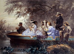 Un dimanche en famille, pêche dans la rivière - Eugene Charles Francois Guerard