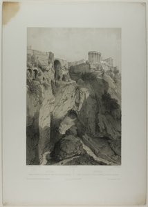 Tivoli : Les temples de Vesta et de la Sibylle, et les ruines de la grotte de Neptune, planche dix-neuf de Italie Monumentale et Pittoresque - Eugene Ciceri