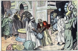 Les Wahhabites, après avoir pris La Mecque, pillent le palais du roi Hussein. Illustration de Damblans. Dans « Le Pèlerin » du 2 novembre