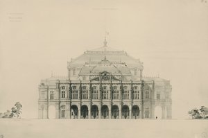 France, Paris, Dessins soumis par Viollet le Duc pour la construction du nouvel opéra de Paris - Eugene Emmanuel Viollet le Duc