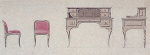 Chaise à dossier bas et bureau pour la Chambre Dorée - Eugene Emmanuel Viollet le Duc