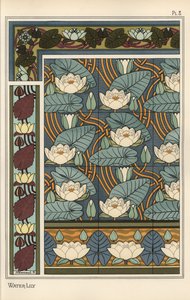 Le nénuphar, Nelumbo lutea, dans des motifs de papier peint et de carreaux