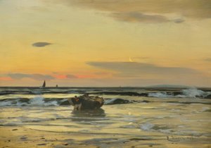 E. Dücker, Sur la plage (bateau de pêche en partance)