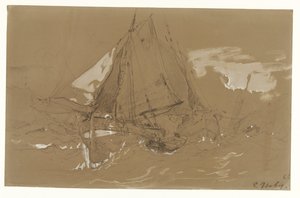 Bateau de pêche dans une tempête