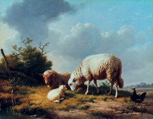 Moutons et volailles dans un paysage, 19ème siècle