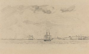 Paysage côtier avec des navires