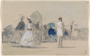 Crinolines sur la plage, c. 1865