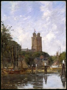 Dordrecht, la Grote Kerk depuis le canal, 1884 - Eugene Louis Boudin