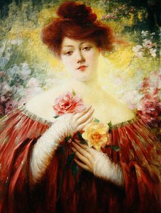 Fille avec des roses, vers 1900