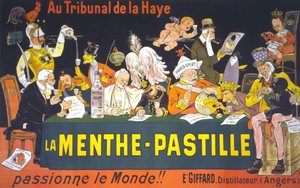 Affiche caricaturale sur la Conférence de paix à La Haye en 1899 : « À la Cour de La Haye, la pastille de menthe - passionne le monde ! » par Eugène Ogé (1861 - 1936) - Eugene Oge