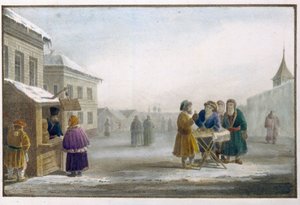 Vendeur ambulant de tabac devant une boutique de tabac en Russie