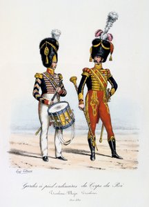 Gardes à pied ordinaires du Corps de Roi, tambour-major et tambour, 1822-30 - Eugene Titeux