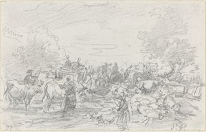 Troupeaux traversant un ruisseau - Eugène Boudin